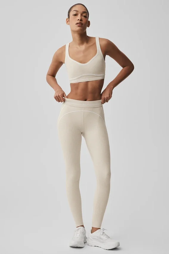 Leggings High-Waist «Heart Throb» de Alosoft - Gris avena jaspeado/Blanco