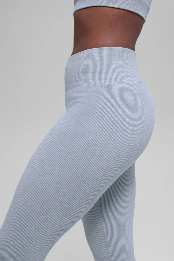 Leggings sin costuras de cintura High-Waist con canalé bicolor - Winter Frost Heather