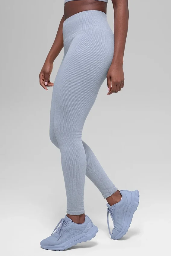 Leggings sin costuras de cintura High-Waist con canalé bicolor - Winter Frost Heather