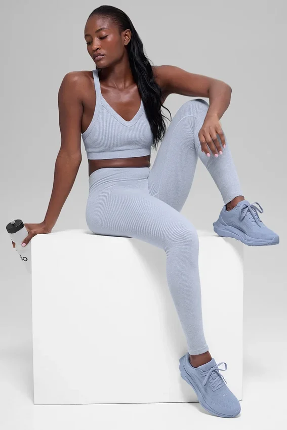 Leggings sin costuras de cintura High-Waist con canalé bicolor - Winter Frost Heather