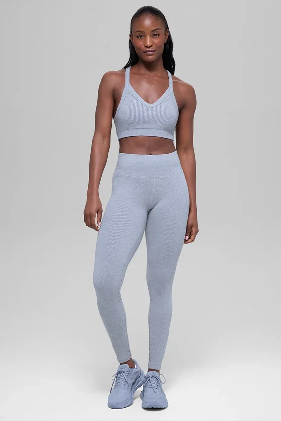 Leggings sin costuras de cintura High-Waist con canalé bicolor - Winter Frost Heather