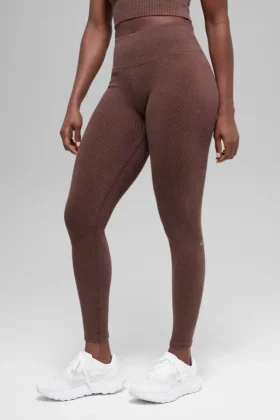 Leggings sin costuras de cintura High-Waist y dos tonos con tejido acanalado - Brownstone Heather