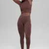 Leggings sin costuras de cintura High-Waist y dos tonos con tejido acanalado - Brownstone Heather