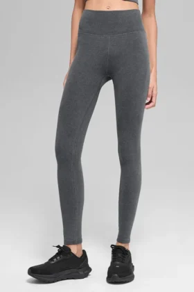 Leggings sin costuras High-Waist con canalé bicolor - Gris niebla oscuro jaspeado
