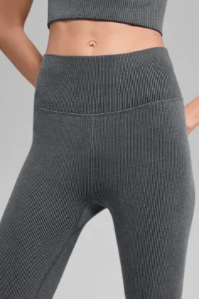Leggings sin costuras High-Waist con canalé bicolor – Gris niebla oscuro jaspeado