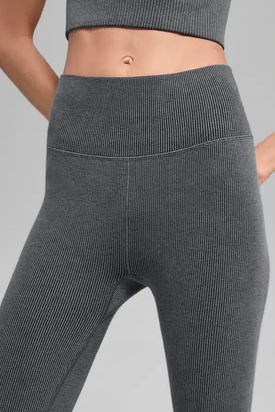 Leggings sin costuras High-Waist con canalé bicolor - Gris niebla oscuro jaspeado