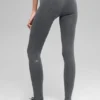Leggings sin costuras High-Waist con canalé bicolor - Gris niebla oscuro jaspeado