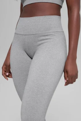 Leggings sin costuras High-Waist con canalé bicolor - Light Misty Grey Heather