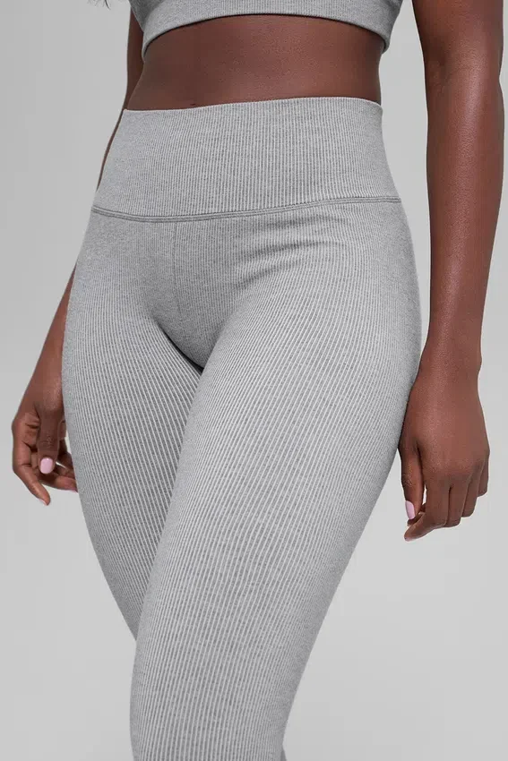 Leggings sin costuras High-Waist con canalé bicolor - Light Misty Grey Heather