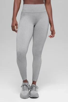 Leggings sin costuras High-Waist con canalé bicolor – Light Misty Grey Heather