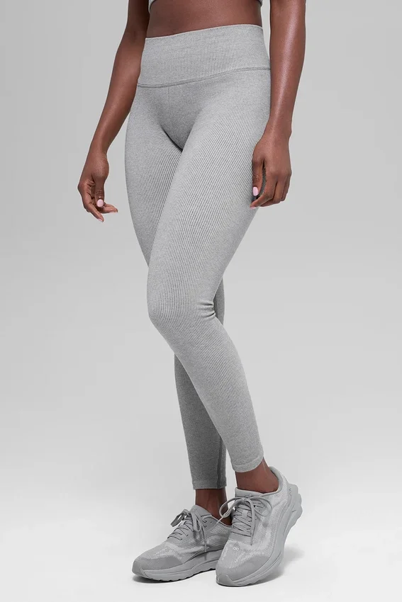 Leggings sin costuras High-Waist con canalé bicolor - Light Misty Grey Heather