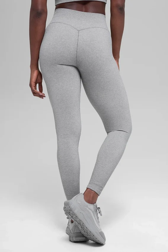 Leggings sin costuras High-Waist con canalé bicolor - Light Misty Grey Heather