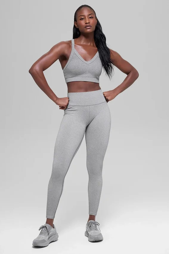 Leggings sin costuras High-Waist con canalé bicolor - Light Misty Grey Heather
