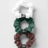 Pack de 3 mini gomas para el pelo Fresh: marrón piedra/blanco/verde trébol