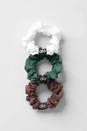 Pack de 3 mini gomas para el pelo Fresh: marrón piedra/blanco/verde trébol