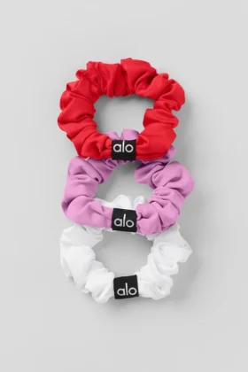 Pack de 3 mini gomas para el pelo Fresh - Rojo brillante/Rosa corazón de caramelo/Blanco