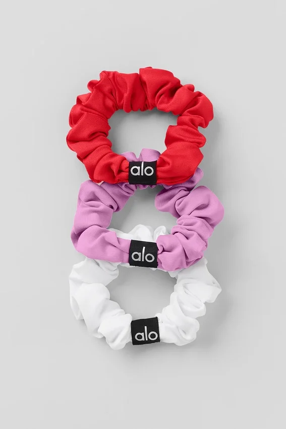 Pack de 3 mini gomas para el pelo Fresh - Rojo brillante/Rosa corazón de caramelo/Blanco