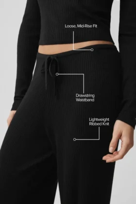 Pantalón ancho de talle medio Unwind de jersé — Negro