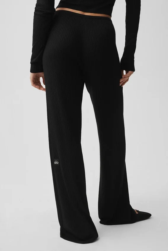 Pantalón ancho de talle medio Unwind de jersé — Negro