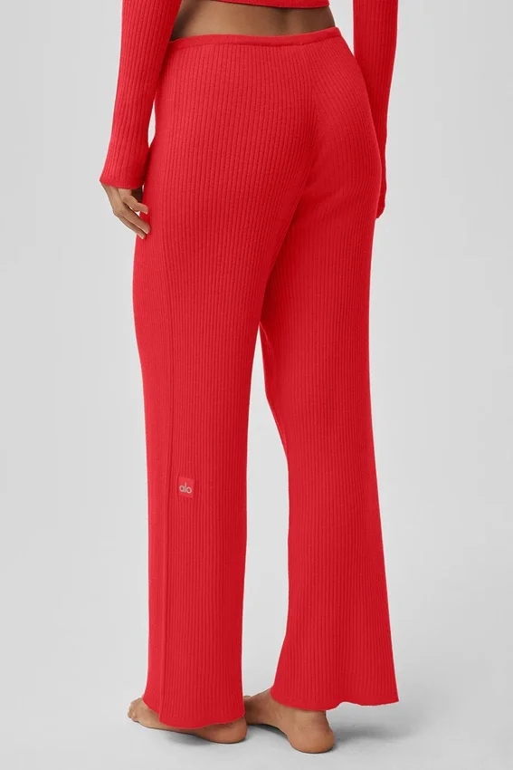 Pantalón ancho de talle medio «Unwind» de jerséu – Rojo brillante