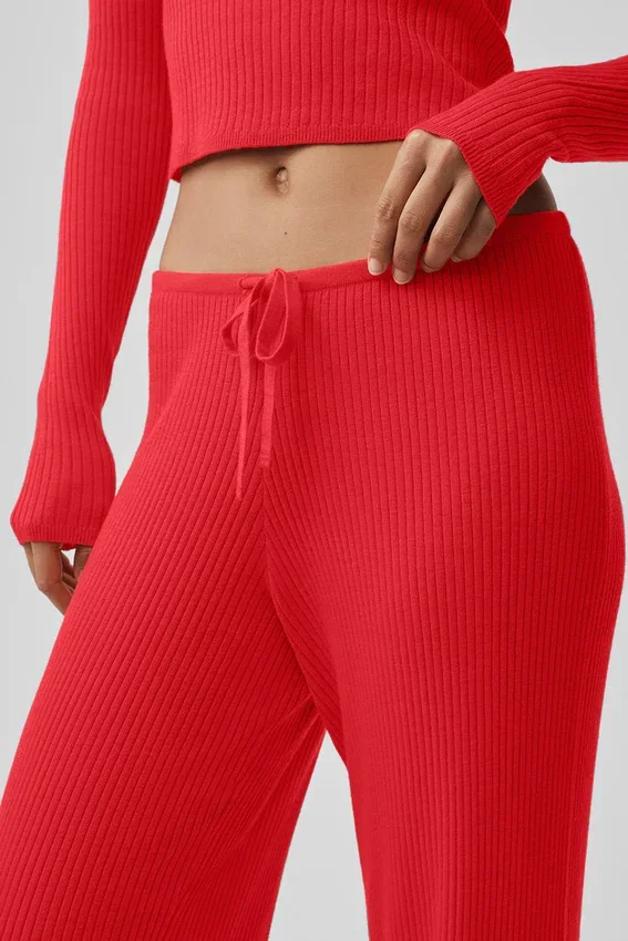 Pantalón ancho de talle medio «Unwind» de jerséu – Rojo brillante