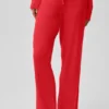 Pantalón ancho de talle medio «Unwind» de jerséu – Rojo brillante