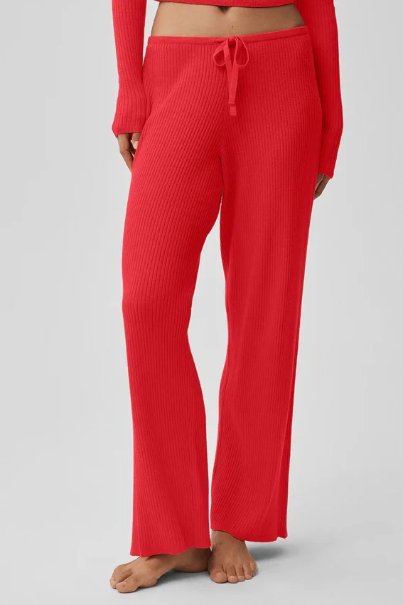 Pantalón ancho de talle medio «Unwind» de jerséu – Rojo brillante