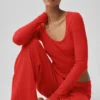 Pantalón ancho de talle medio «Unwind» de jerséu – Rojo brillante