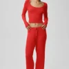Pantalón ancho de talle medio «Unwind» de jerséu – Rojo brillante