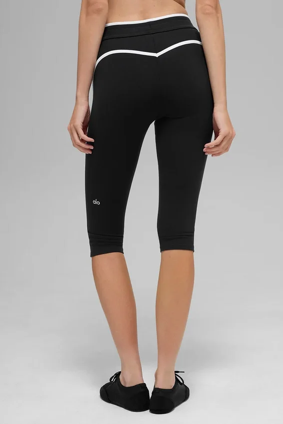 Pantalón capri de cintura alta Airbrush Race Pace - Negro/Blanco