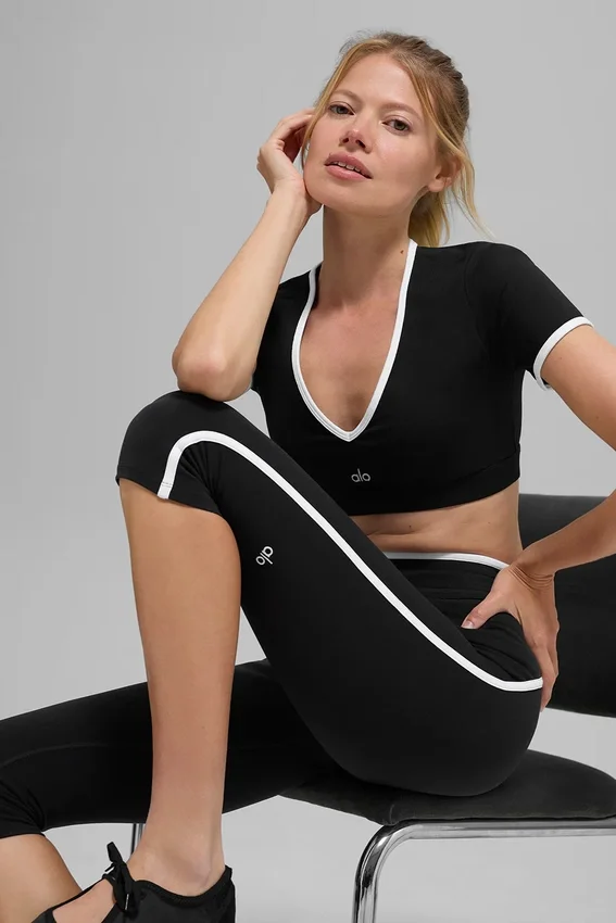 Pantalón capri de cintura alta Airbrush Race Pace - Negro/Blanco