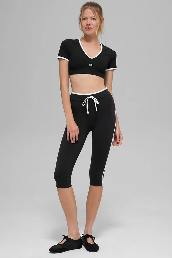 Pantalón capri de cintura alta Airbrush Race Pace - Negro/Blanco