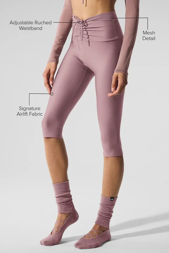 Pantalón capri de cintura High-Waist «Divine» con malla Airlift — Cuarzo ahumado