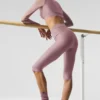 Pantalón capri de cintura High-Waist «Divine» con malla Airlift — Cuarzo ahumado