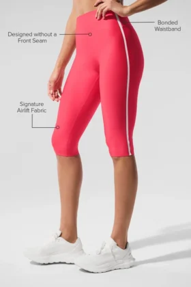 Pantalón capri High-Waist Airlift de cintura alta, superelegante y con contraste — Rojo caramelo/Blanco