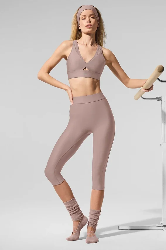 Pantalón capri High-Waist Airlift «Just Right» de malla - Gris topo