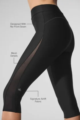 Pantalón capri High-Waist Airlift «Just Right» de malla — Negro