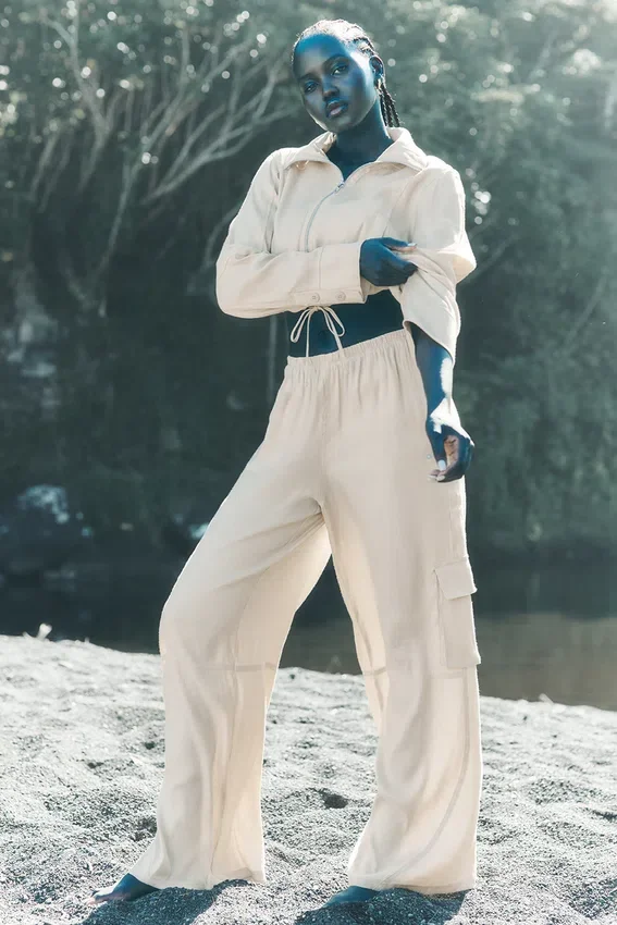 Pantalón cargo de pierna ancha «Linen Getaway» — Macadamia