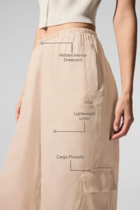 Pantalón cargo de pierna ancha «Linen Getaway» — Macadamia