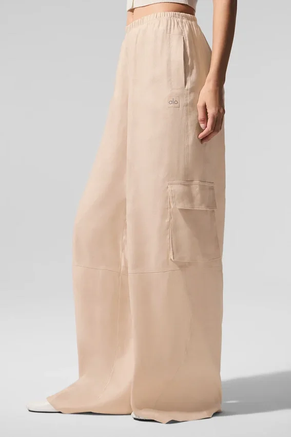 Pantalón cargo de pierna ancha «Linen Getaway» — Macadamia
