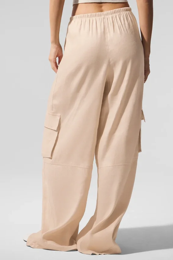 Pantalón cargo de pierna ancha «Linen Getaway» — Macadamia
