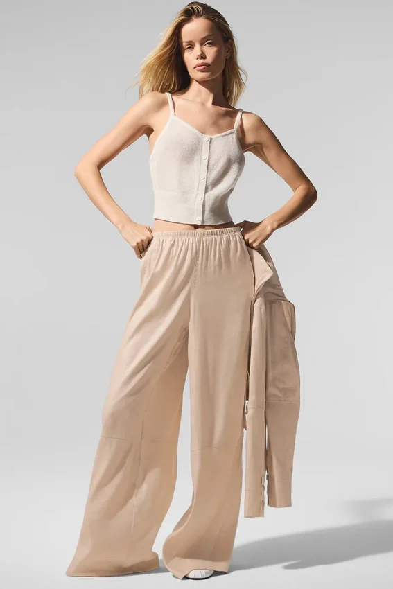 Pantalón cargo de pierna ancha «Linen Getaway» — Macadamia