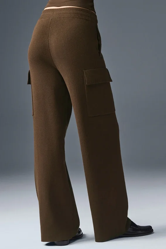 Pantalón cargo de punto High-Waist - Espresso