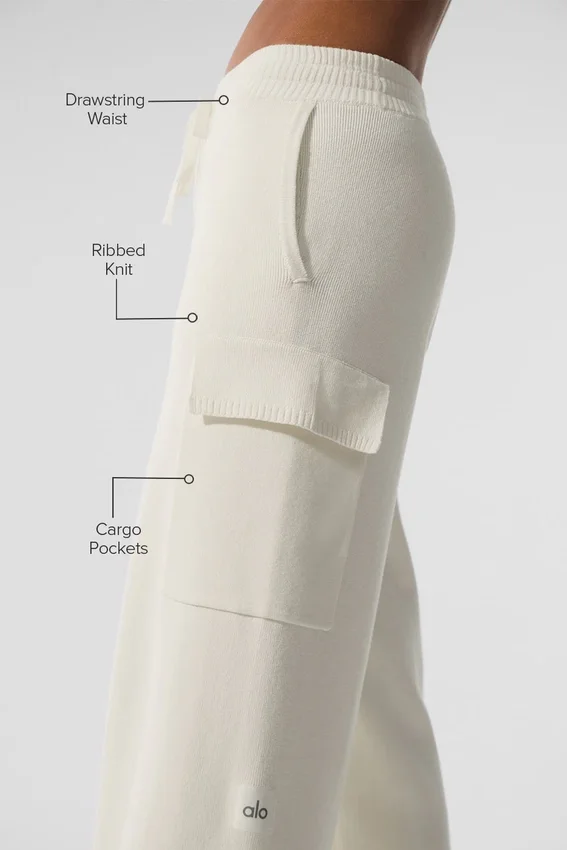 Pantalón cargo de punto High-Waist Scholar - Marfil
