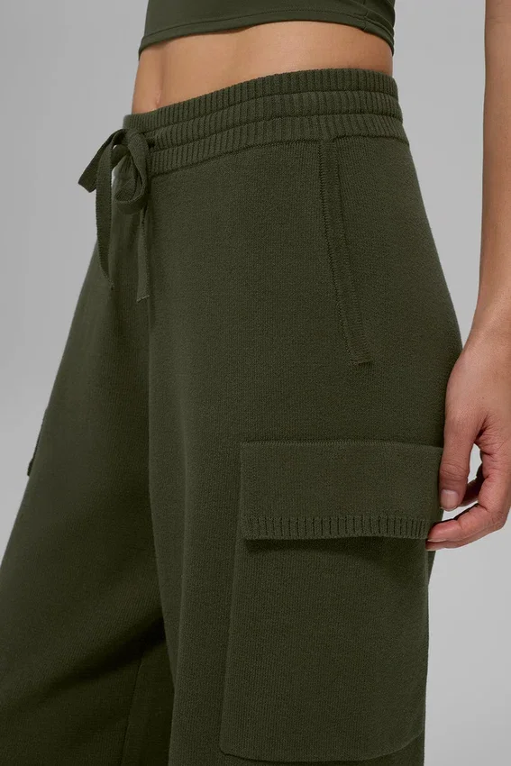 Pantalón cargo de punto High-Waist Scholar - Verde oliva