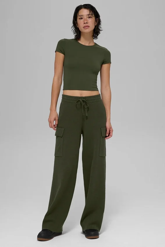 Pantalón cargo de punto High-Waist Scholar - Verde oliva