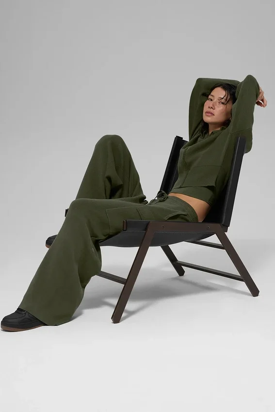 Pantalón cargo de punto High-Waist Scholar - Verde oliva