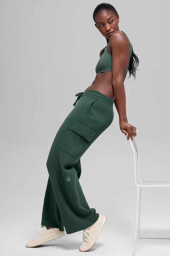 Pantalón cargo de punto High-Waist - Verde trébol