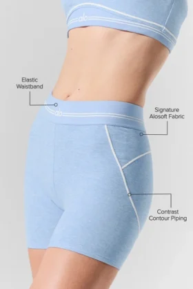 Pantalón corto de cintura alta «Heart Throb» de Alosoft de 4” – Azul concha jaspeado/Blanco