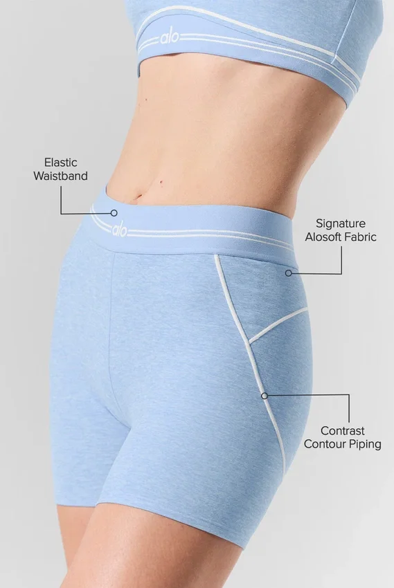 Pantalón corto de cintura alta «Heart Throb» de Alosoft de 4” - Azul concha jaspeado/Blanco